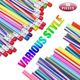 Zonon 90 lápices flexibles y coloridos y flexibles, surtidos 3 estilos, lápices flexibles y suaves con borrador para premios escolares, regalos para niños, maestros, suministros para el aula