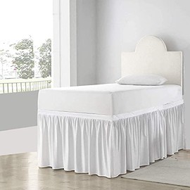 Dorm Room Bed Skirt - Ruffled, Extra Long, 100% Microfiber - Twin-XL/30 Drop (White)