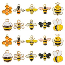 KitBeads 50pcs Enamel Honey Bee Charms Mixed Styles Insect Charms Cartoon Insect Honeycomb Bee Charms for Jewelry Making Bracelets Bulk