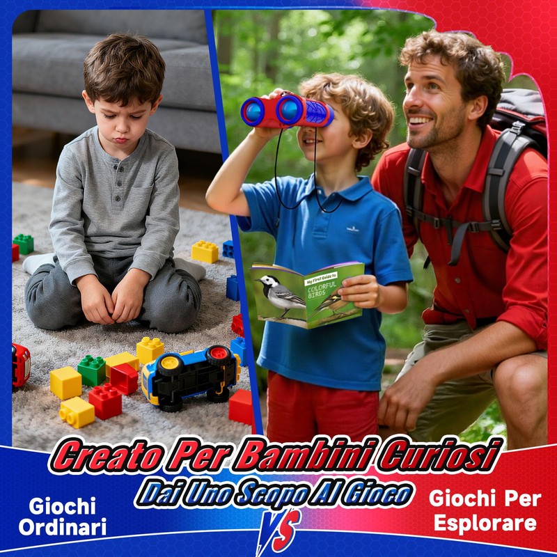 Binocolo Bambini con Bussola e Guida Uccelli, Binocoli Regalo Bambino