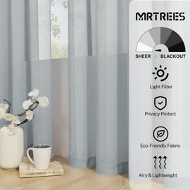 MRTREES Grey Sheer Tier Curtains Kitchen 36 inch Length Voile Half Window Curtains Transparent Light Filtering Short Curtain Sheers Bathroom Rod Pocket Gray 2 Panels