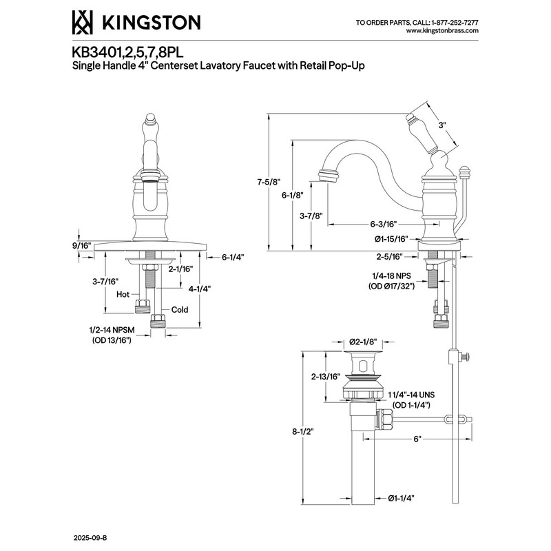Kingston Brass KB3408PL Victorian 4-Inch Centerset Lavatory Faucet with Porcelain