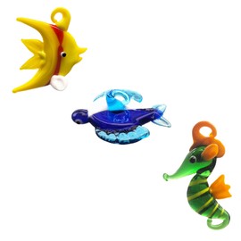 ZHU IN SY Hand Blown Glass Fish Figurines with Floats, Set of 3 Small Tropical Sea Animal Decor (B)
