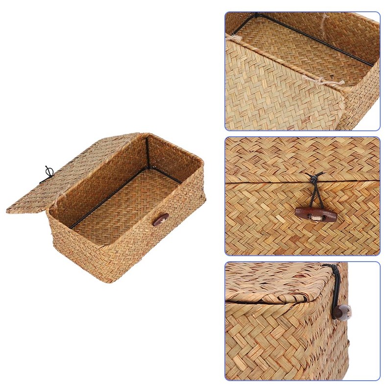 Leopacat Rectangular Seagrass Basket, Woven Storage Box, Wicker Baskets with