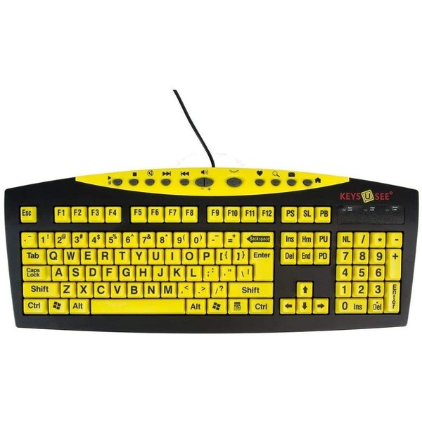 AbleNet Keys-U-See Large Print US English USB Wired Yellow Keyboard, Standard Size Keys with Large Letters - Product Number: 10090103