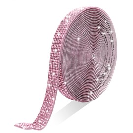 JODEILIY Self Adhesive Pink Crystal Rhinestone Ribbon Strips,6 Rows of 6 Yards Diamond Ribbon Bling Rhinestone Sticker with 2 mm Rhinestone for Crafts,Wedding,Christmas Party(Pink)