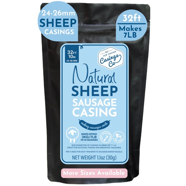 Natural SHEEP Casings for Sausage Making, 24-26mm, Great Hot Dog