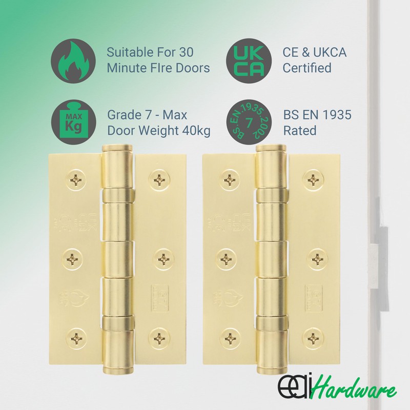EAI Brass Door Hinges | 3 Inch / 76mm Satin