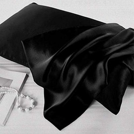 Luxbedding Satin Pillowcase Pillow Cases Standard Size, Cooling Satin Pillowcase for Hair and Skin, Silk Pillowcase 2 Pack - Black Pillow Case
