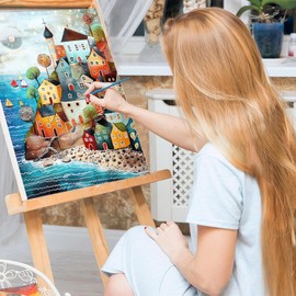 Bowetile Castle Paint by Numbers for Adults with Framed Canvas&Wooden Easel, Painting by Numbers Kit for Adults Beginners Canvas Kit, DIY Acrylic Pigment Drawing Paintwork for Home Decor, 20x30 cm