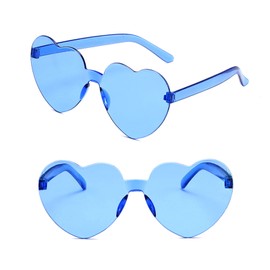 Ikosora Heart Glasses, Blue Heart Shaped Rimless Sunglasses for Women, Plastic Party Heart Glasses Novelty Fun Sunglasses Transparent Heart Accessories for Valentine, blue