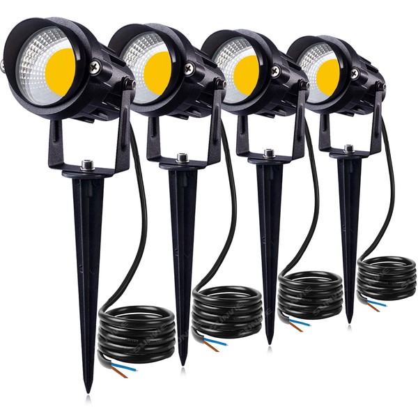 SUNVIE 12W LED Landscape Lighting Low Voltage (AC/DC 12V) Waterproof Garden Pathway Lights Super Warm White (900LM) Walls Trees Flags Outdoor Spotlights with Spike Stand (4 Pack)