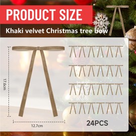 Cosmeria Pack of 24 Khaki Velvet Christmas Tree Bows, Christmas Bows for Tree Decoration, Christmas Decoration for Gifts and Wreaths