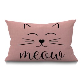 BGBDEIA Cat Face Cushion Cover 12x20 Inch Cute Animal Kitten Cat Smile Meow Rectangle Pillow Cases Home Decorative Cotton Linen Throw Pillow Cover for Bed Sofa Pink 30 x 50 cm