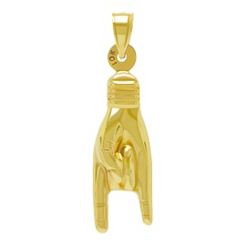 Gold Hand Sign Charm Pendant - 10 Karat Gold - 3D Good Luck Hand Sign - Italian Mano Cornuto Hand Symbol Pendant, Gold, No Gemstone
