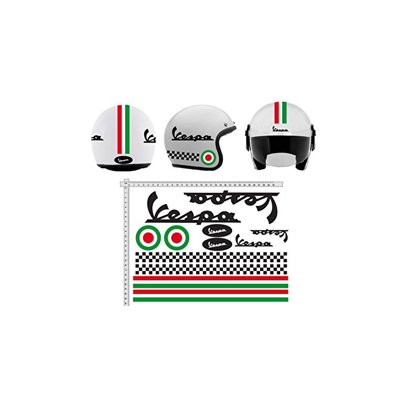 Sticker Helmet Casco Kit Vespa Nero Black Italia Helmet Viny