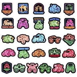 50pcs Neon Monster Truck Waterproof Vinyl Stickers - Monster Truck Decorations & Party Favors Gifts for Laptop, Water Bottle, Skateboard
