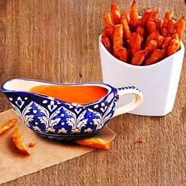 NatureBoost Blue pottery Gravy Boat, Handcrafted Decorative Sauce Holder. 9cm, 12 cm. Unique Gift idea. Home Decor (2)