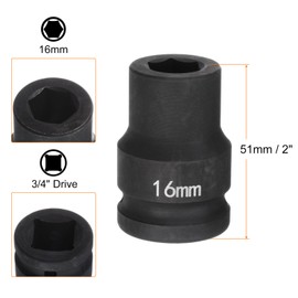 QUARKZMAN 2pcs Deep 6 Point Impact Sockets 3/4" Drive 16mm Metric 40Cr Alloy Steel Impact Sockets for Spindle Axle Nuts