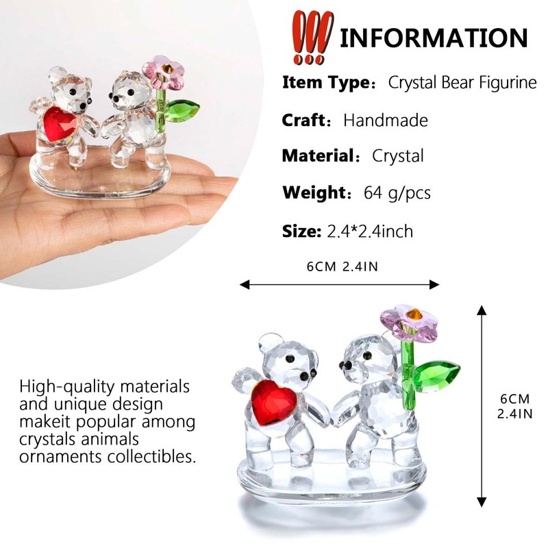 H&D Hyaline&Dora Crystal Love Flowers Bear Ornament Cut Glass Decorative