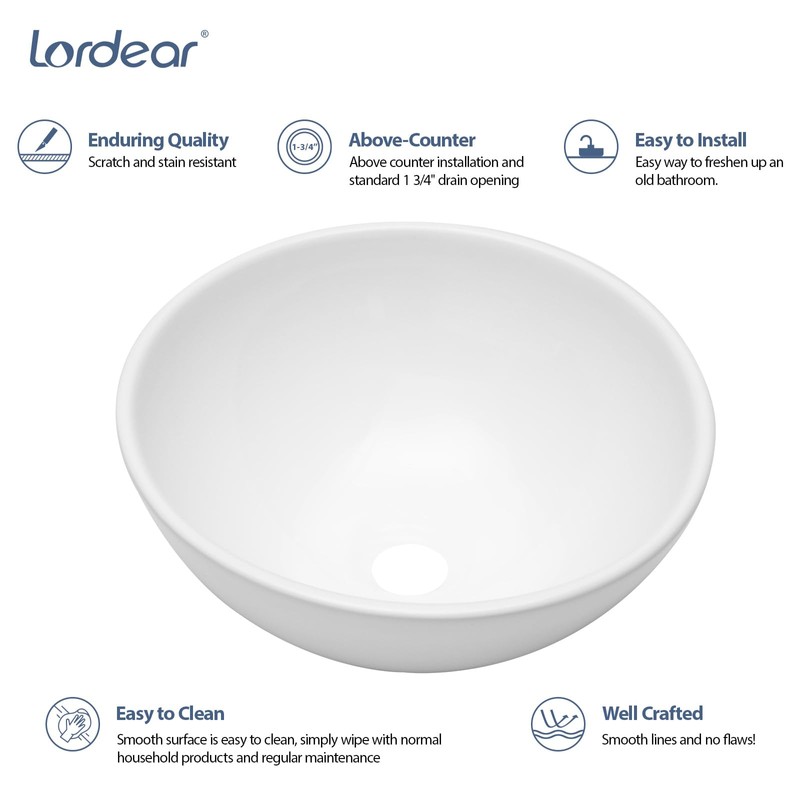 Lordear 13x13 Small Round Bathroom Vessel Sink Modern White Above