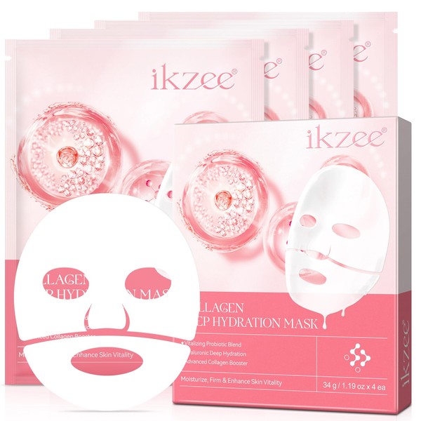 Collagen Mask, Pack of 4 Collagen Mask, Moisturising Hydrogel Mask