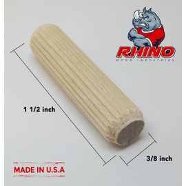 200 Pack 3/8" x 1 1/2" Wooden Dowel Pins Wood Kiln Dried Fluted and Beveled, Made of Hardwood