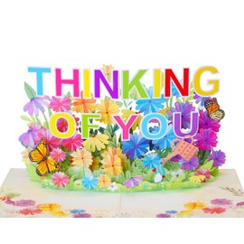 PQ Bees Valentines Day Card, 3D Thinking Of You Pop Up Card, Anniversary Cards, Sympathy Get Well All Occasion or Just Because Perfect Encouragement Cards (Size 6x8 in – Thinking of You)