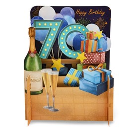 Happy 70th Birthday Champagne 3D Pop Up Greeting Card by Alljoy Cards MN046