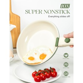 MICHELANGELO Ceramic Frying Pan Set, 8" 9.5" and 11" Fry Pans with Removable Handle, Nonstick Skillet Sets with Non Toxic Coating, PFOS & PFOA Free, Induction Compatible, Green