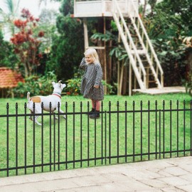 FOREHOGAR Decorative Metal Garden Fence 24 in H x 10 ft L, Border Fence Panels Animal Barrier for Dogs, No Dig Garden Fencing for Yard Patio Flower Bed Lawn Outdoor 5 Panels + 6 Stakes Black