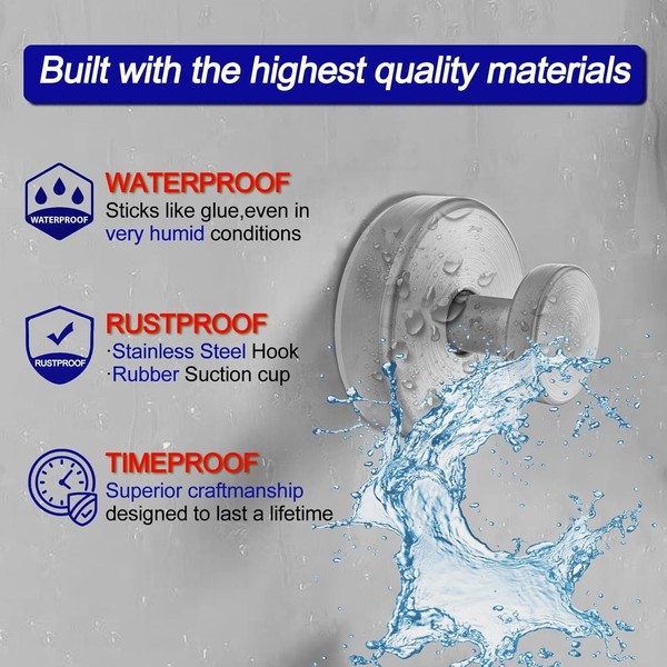AYRNBOU 2-Pack Silver Suction Cup Hooks: Ideal for Shower, Bathroom