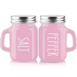 Pink Salt and Pepper Shakers Set - Pink Kitchen Accessories - Pink Kitchen Decor - 4 oz Glass Salt and Pepper Set for Cooking Table, RV, BBQ, Easy to Clean & Refill