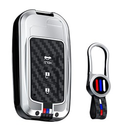 ontto 3-button Car Key Bag Fit for Toyota RAV4 Highlander Avalon Sequoia Tundra Tacoma 4Runner Cruise Prius Corolla 2012-up Car Accessories,Carbon Pattern Key Fob Case,Silver