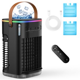 AIRTHRYL Upgraded 5 IN 1 Small Portable Air Conditioner with 2 Ice Packs, 2 Spray Ports, 1200ml Water Tank, 120°Oscillating, 3 Speeds, Quiet Portable AC Units, 7H Timer, Cooling Fan