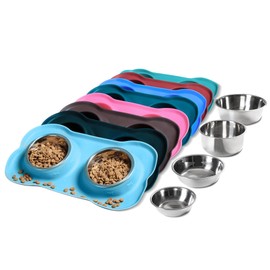 Hubulk Pet Dog Bowls 2 Stainless Steel Dog Bowl with No Spill Non-Skid Silicone Mat + Pet Food Scoop Water and Food Feeder Bowls for Feeding Small Medium Large Dogs Cats Puppies (Small, Turquoise)