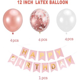 YIXINCHENQI Luftballons Geburtstag Dekoration Set, Roségold Geburtstagsdeko Happy Birthday deko Banner Party Deko Geburtstag Set mit Roségold Luftballons Konfetti Ballons(RG)