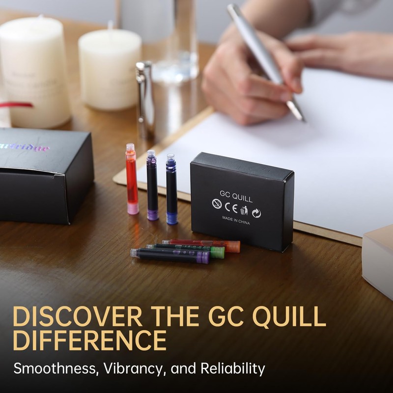 GC QUILL Fountain Pen Ink Cartridges, 72 Pack Blue Ink