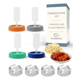 Elementi Mason Jar Fermentation Kit - Set of 4 Glass Fermenting Weights & Wide Mouth Mason Jar Fermentation Lids - Sauerkraut, Kimchi & Pickling Kit - Airlocks for Fermenting