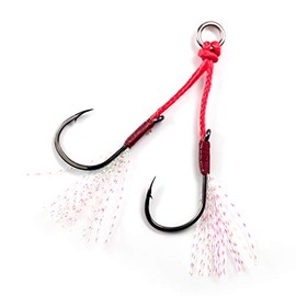Orurdo Fishing Tackle Double Assist Hooks 10 Pcs Set Feather (with Tinsel) for Lures and Jigs (No Skin 11#) qb500088b02n0