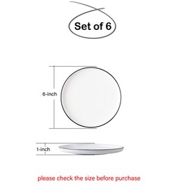 BonNoces 6-inch Small Porcelain Appetizer Plates, White with Black Edges Dinner Side Dishes Serving Plate, Dessert, Salad, Snacks Plate, Set of 6