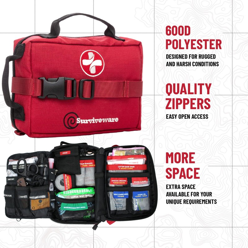 Surviveware 119 Pcs Comprehensive Premium Survival First Aid Kit -