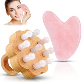 JNWYH Gua Sha, Natural Round Comb, Rose Quartz, Includes 1Gua Sha Comb, 1 Face Massage for Skin Care, Beauty, Relaxation, Body Muscles, Pack of 2