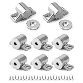 QWORK 8-Pack Silver Magnetic Door Latch Kit – Zinc Alloy Cabinet Magnets with Strong 8-9 lbs Pull Strength, Magnetic Cabinet Door Catch and Latch, Rustproof, for Bathroom Cupboard, Wardrobe, Drawer