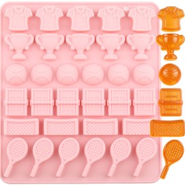 YIMINGMOLD 32 Cavity Tennis Theme Silicone Candy Molds Tennis Racket Trophy Chocolate Mold For Chocolate Candy Cupcake Topper Decorating