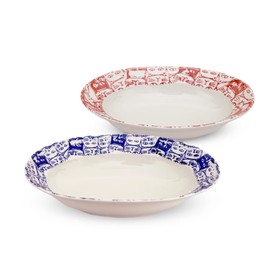 J Kitchens Izan Kiln Oval Bowl S Pair Set Hasami Ware Made in Japan 5.3 x 3.9 x 1.4 inches (13.5 x 10 x 3.5 cm) Cats (Blue, Red)