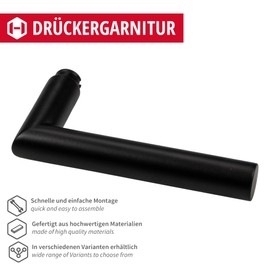 Gedotec Handle Set Black Matt [BB - Deadlock] 1 x Door Fittings Round Rosette I Door Handles Interior Doors L Shape I Door Handle for Door Thickness 35 - 47 mm Door Fitting with Mounting Material