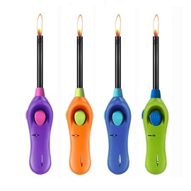 Emarful Candle Lighter Long Reach Neck,Extended Metal Wand Fire Lighters Set for Grill Fireplace Camping Stove BBQ Survival,Safety Lock Refillable Adjustable Flame with Butane Included 4 Pack