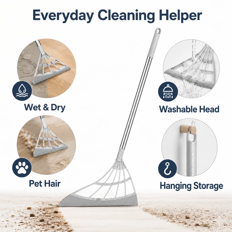 Silicone Floor Squeegee Broom for Pet Hair & Water -