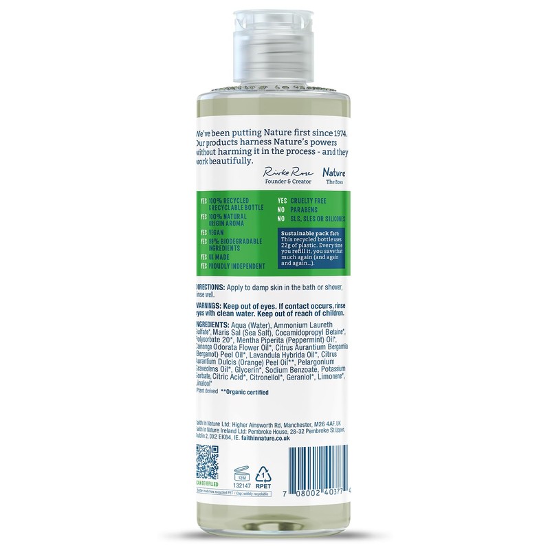 Faith In Nature Natural Mint Body Wash, Uplifting, Vegan &